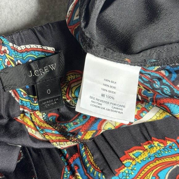 J Crew Pull On Silk Pants Womens 0 Black Paisley Ankle Casual Trousers - Picture 3 of 9